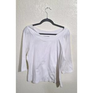 Laura Ashley 3/4 Sleeve solid white pullover knit top Petite Large Cotton Shirt